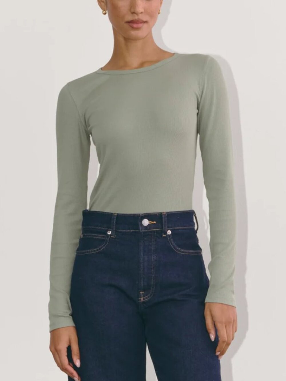 Everlane Sage Green Luxe Rib Long-Sleeve Crew Shirt Size M